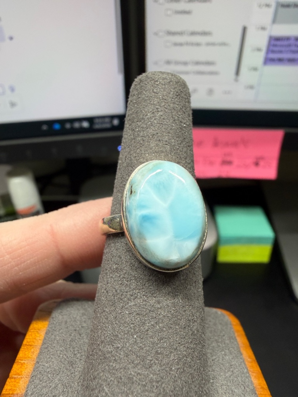Larimar Solid Sterling Silver Ring Size 7 925